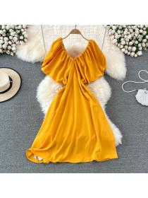Outlet V-neck beach dress vacation seaside yellow dress