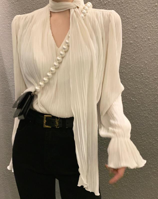 For Sale Ruched Tie Flared Sleeve Shirt Top