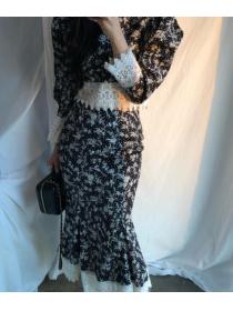 Retro Heavy Industry Lace Shirt + High Waist Fishtail Skirt Two-piece Suit