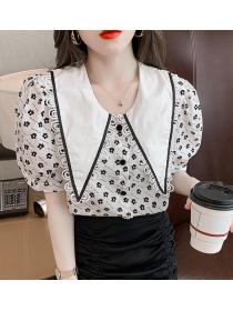 On Sale Doll Collars Flower Printing Blouse 