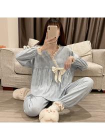 Fashion Spring cotton Soft long sleeve pajamas 2pcs set for women