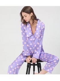 Polka Dot Pajamas Ladies Autumn Winter Long Sleeve Ice Silk Two Piece Fashion Suits