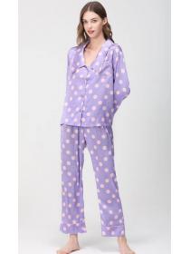Polka Dot Pajamas Ladies Autumn Winter Long Sleeve Ice Silk Two Piece Fashion Suits