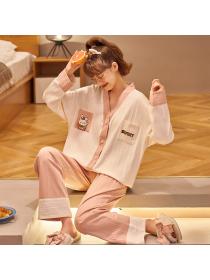 Fashion Spring and autumn long sleeve Cute print pajamas 2pcs set for women