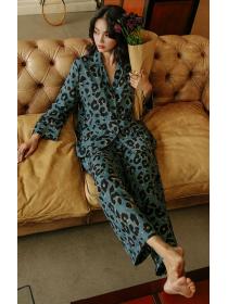  Long-sleeved trousers sexy leopard print women's autumn and winter two-piece pajamas