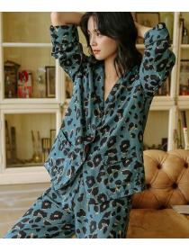 Long-sleeved trousers sexy leopard print women's autumn and winter two-piece pajamas