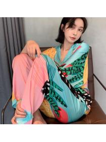 Personalized Colorful Plant Ice Silk Pajamas Set