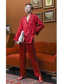 Vintage  Luxurious Double Breasted Loungewear Long Sleeve Pants Two Piece Set