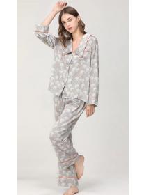 women's   ice silk long sleeve silk pajamas with polka dot pajamas