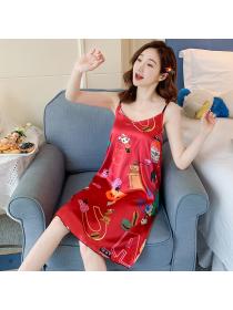 Outlet Ice silk night dress with chest pad pajamas for women