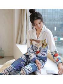 Long-sleeve Lovely Cartontrousers silk-satin pajamas