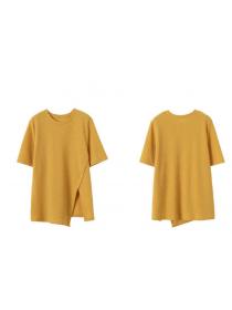 Simple Style Open Fork Pure Color T  Shirt 