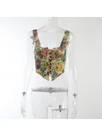 Outlet hot style European fashion Vintage style Floral Vest for women