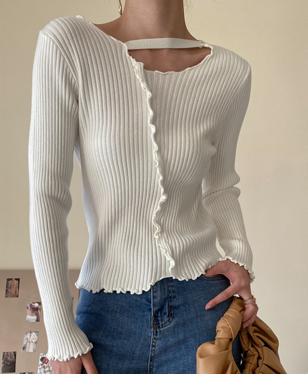 Discount Pure Color Slim fit knitted sweater with fungus Top