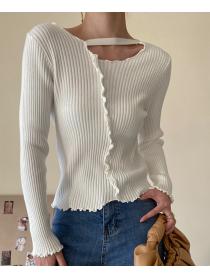 Discount Pure Color Slim fit knitted sweater with fungus Top 