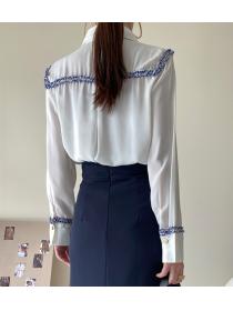 tweed stitching long-sleeved shirt women's design shirt