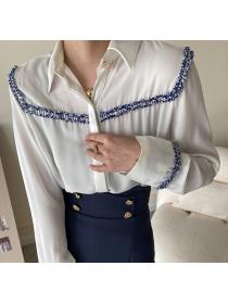 tweed stitching long-sleeved shirt women's design shirt