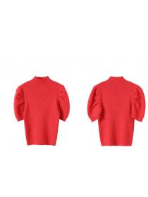 High-neck half-sleeve knitted sweater design Top 