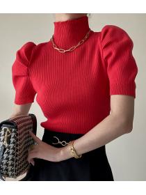 High-neck half-sleeve knitted sweater design Top 