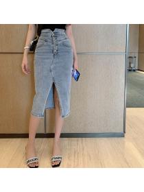 Outlet Hip-full denim sexy elastic slim split skirt for women