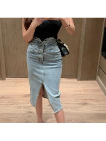 Outlet Hip-full denim sexy elastic slim split skirt for women