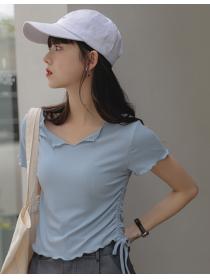For Sale Pure Color Puff Sleeve Fashion T  Shirt 