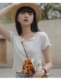 For Sale Pure Color Puff Sleeve Fashion T  Shirt 