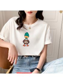 Outlet summer white t-shirt women's short-sleeved loose matching cartoon print t-shirt