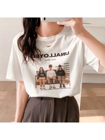 Outlet Summer new printed cotton top women's loose matching thin t-shirt