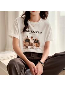 Outlet Summer new printed cotton top women's loose matching thin t-shirt