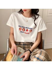 Outlet New style Loose matching Cotton PrintShort Sleeve Top
