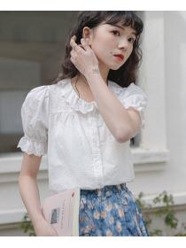 On Sale Pure Color Doll Collars Blouse 