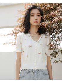 Retro Sweet Embroidered Floral Knit T-Shirt