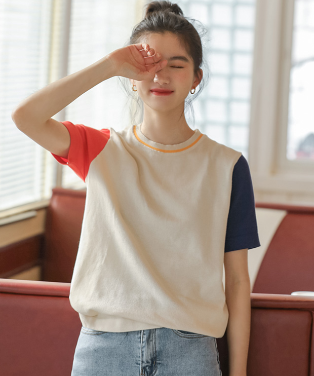 Korean Style Color Matching Knitting T  Shirt