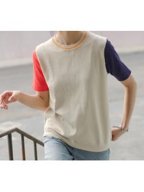 Korean Style Color Matching Knitting T  Shirt 