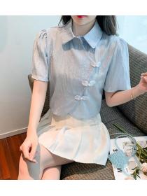 Design sense niche cheongsam buttoned shirt jacquard  slimming top