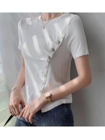 On Sale Pure Color Drape Slim Button Matching Top 