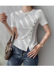 On Sale Pure Color Drape Slim Button Matching Top 