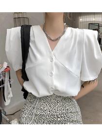 On Sale Puff Sleeve Pure Color Short Blouse 