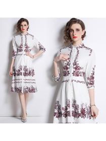 Outlet Short sleeve Floral print lapel fashion dress