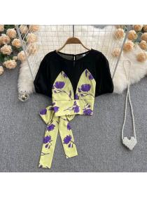 Outlet Splice bow tops Korean fashion short sleeve chiffon shirt