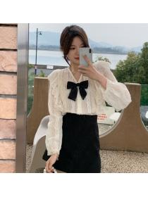 Outlet Fashion bow removable court style chiffon shirt