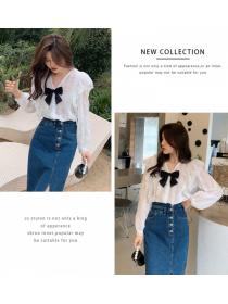 Outlet Fashion bow removable court style chiffon shirt