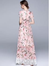 Lace patchwork printing seaside resort for self-cultivation  Dress