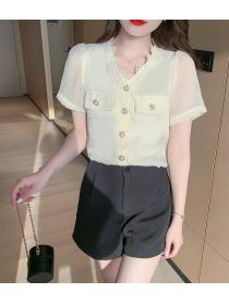 Outlet V-neck Korean style shirt summer chiffon shirt