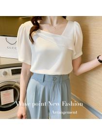 Korean fashion short sleeve shirt V-necl Chiffon tops for women