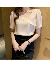 Korean fashion short sleeve shirt V-necl Chiffon tops for women