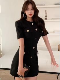 Korean Style OL temperament slim fashion simple short-sleeved hip-pack professional dress