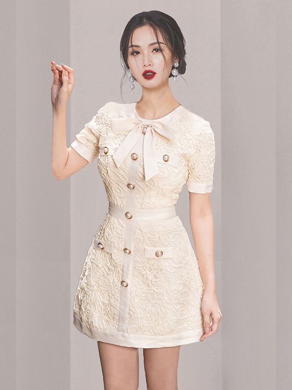 Korean   style ladies temperament fan beaded bow tie design short Dress