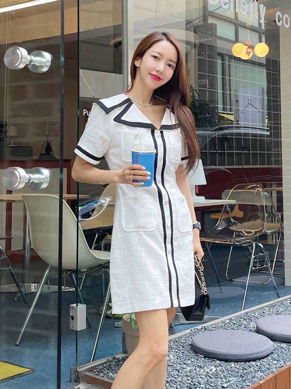 Korean Style Color Matching Slim Fashion Dress